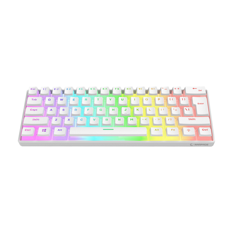 Tastatura gaming RAMPAGE RADIANT K11 white, blue switch, Type-C, RGB,  US Layout, pudding keycaps, 38970 - slika 3