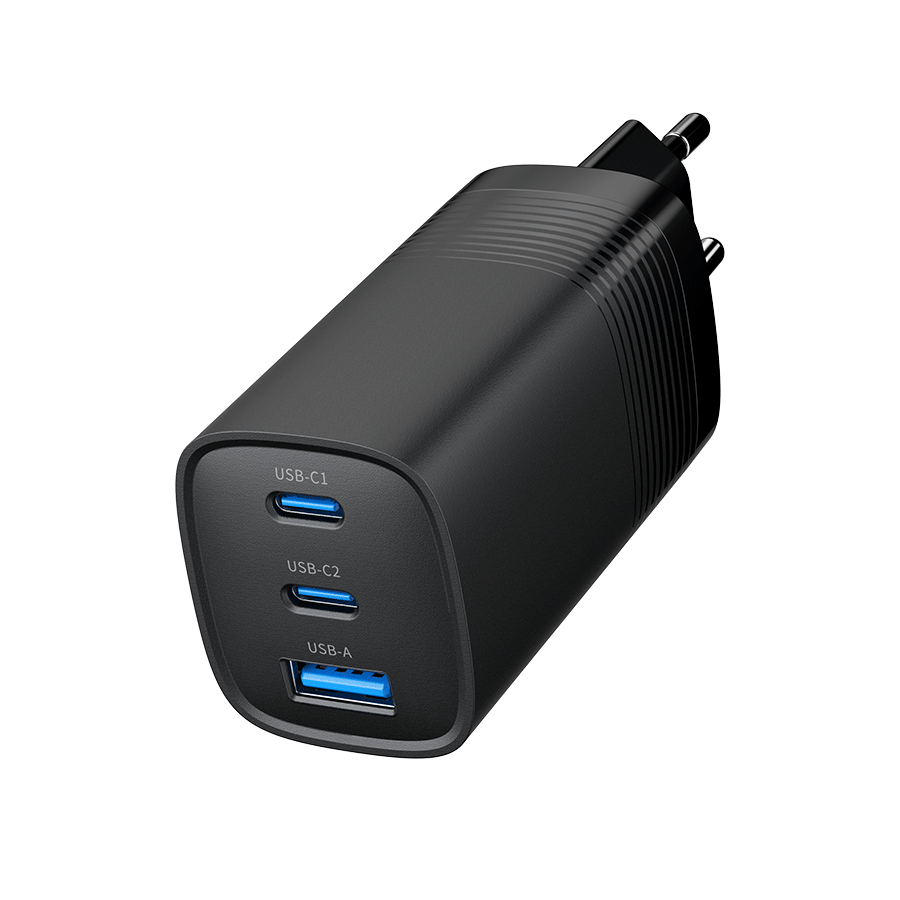 USB punjač 2xType-C + 1xUSB-A fast charger, 65W PD, back GEMBIRD, TA-UC-PDQC65-01-BK - slika 3