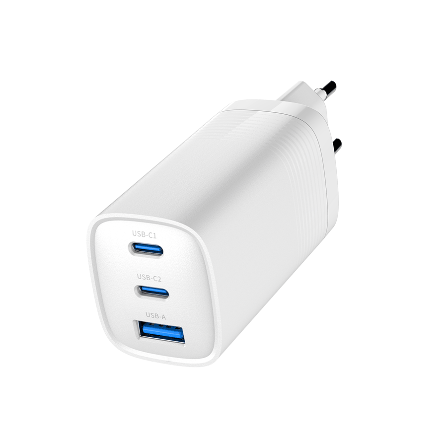 USB punjač 2xType-C + 1xUSB-A fast charger, 65W PD, white GEMBIRD, TA-UC-PDQC65-01-W - slika 3