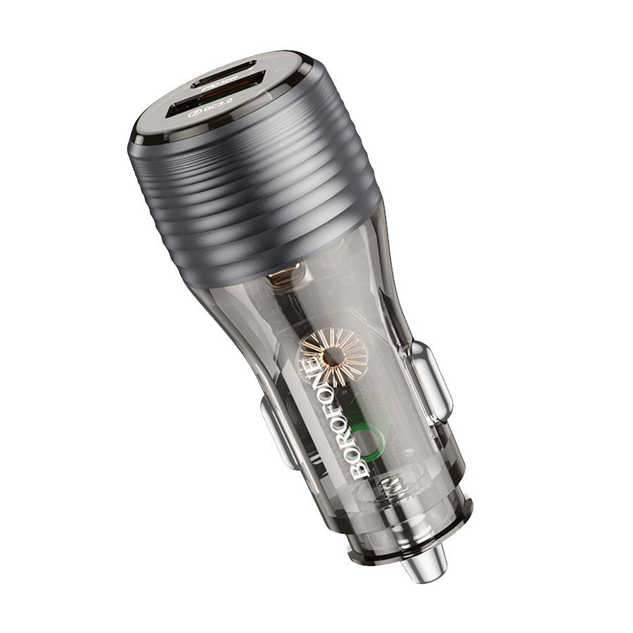 Auto Punjač sa kablom 1m Type-C to Type-C BOROFONE BZ30 Absolute PD30W+QC3.0 car charger set USB + Type-C, transparent black - slika 3