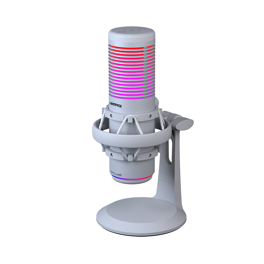 Mikrofon gaming RAMPAGE BEMOL RGB White Microphone with Shock Mount and Pop Filter for Gaming, Streaming, Podcasts, 41148 - slika 3