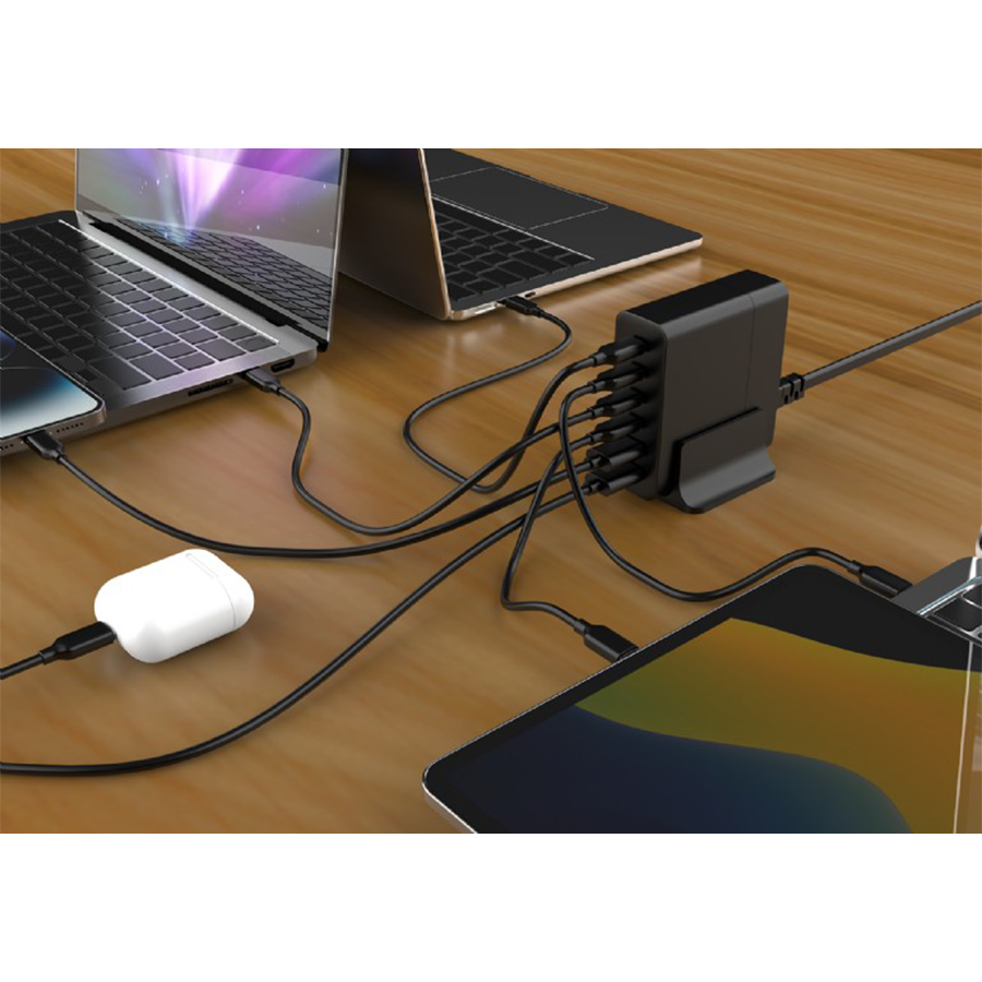 Power station USB brzi/quick punjač GEMBIRD, 6-port 75W GaN USB fast charger, black, Type-C, USB, TA-UC-2A4C-PD75-01-BK - slika 3