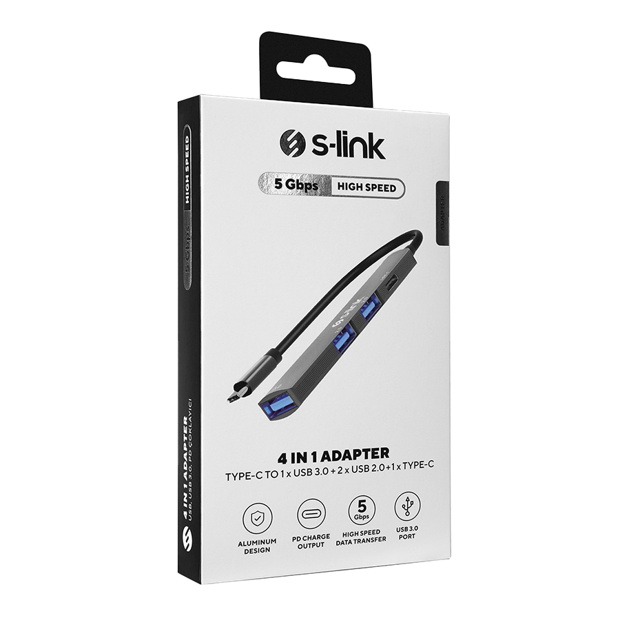 USB HUB S-link SWV-USBC023 4 in 1 Gray Metal TypeC to 2*USB2.0 USB 3.0, PD Type C Adapter, 39871 - slika 2