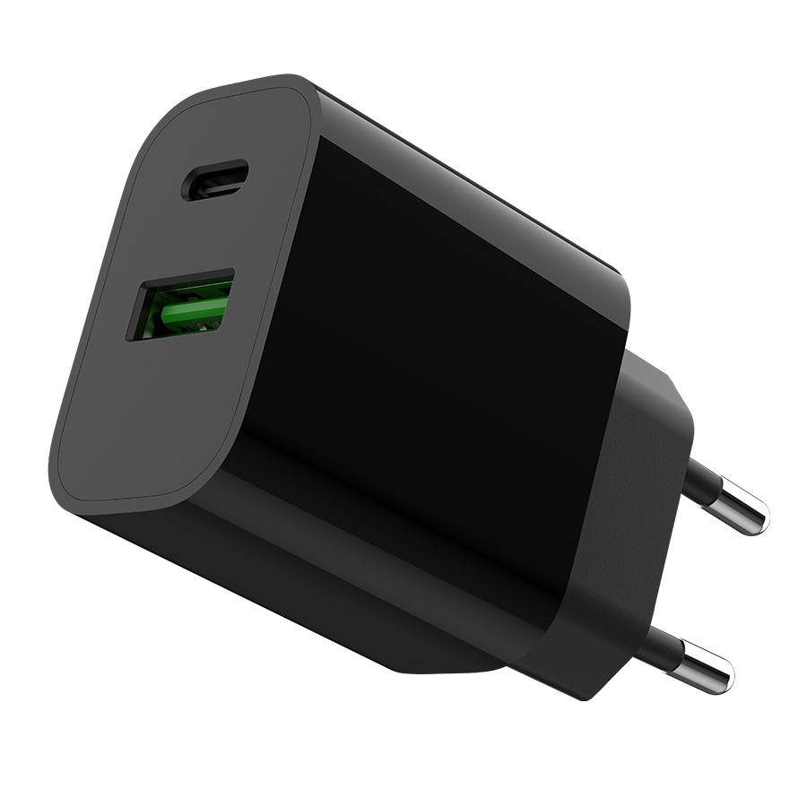 USB punjač 1xType-C + 1xUSB-A fast charger, 20W, black GEMBIRD, TA-UC-PDQC20-01-BK - slika 2