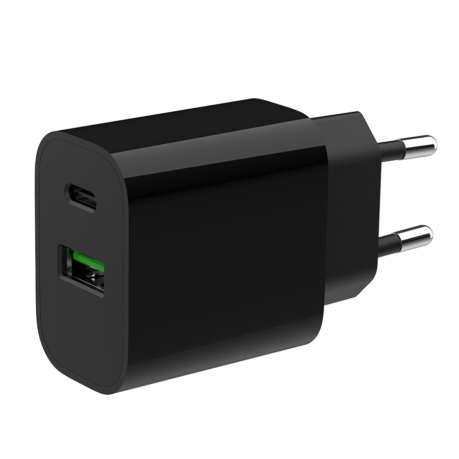 USB punjač 1xType-C + 1xUSB-A fast charger, 20W, black GEMBIRD, TA-UC-PDQC20-01-BK - slika 3