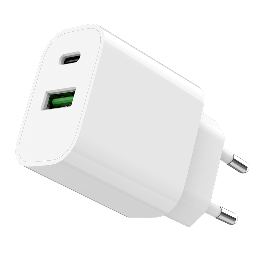 USB punjač 1xType-C + 1xUSB-A fast charger, 20W, white GEMBIRD, TA-UC-PDQC20-01-W - slika 2