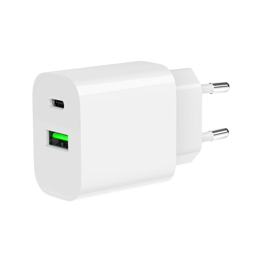 USB punjač 1xType-C + 1xUSB-A fast charger, 20W, white GEMBIRD, TA-UC-PDQC20-01-W - slika 3