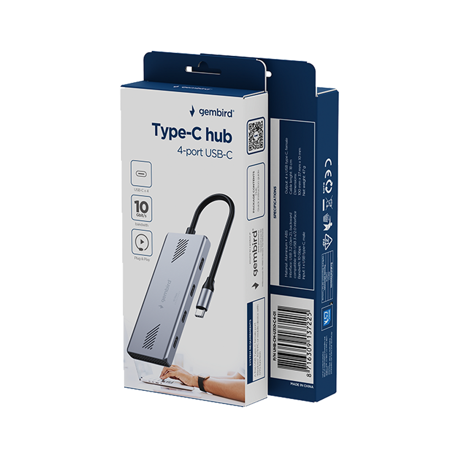 USB HUB GEMBIRD Type-C to Type-C, 4-port USB-C 3.2 (Gen 2) Type-C hub, UHB-CM-U310-C4-01 - slika 3