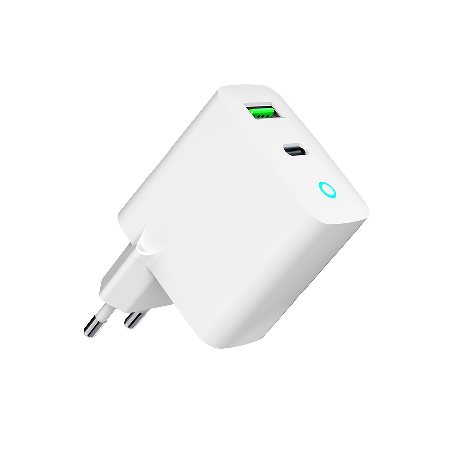USB punjač 1xType-C + 1xUSB-A fast charger, 20W, white, LED, GEMBIRD, TA-UC-PDQC20L-W-01 - slika 2