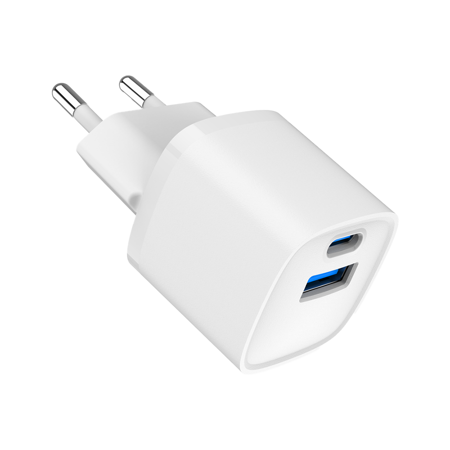 USB punjač 1xType-C + 1xUSB-A fast charger, 20W, white, GEMBIRD, TA-UC-PDQC20-W-01 - slika 2