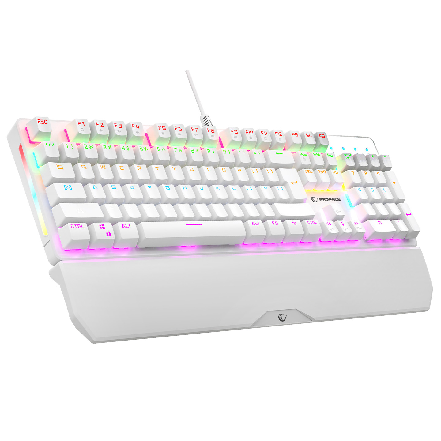 Tastatura gaming RAMPAGE KB-R86 UMBRA  White USB Rainbow Illuminated Blue Switch US Layout English Mechanical Gaming Keyboard, 42186