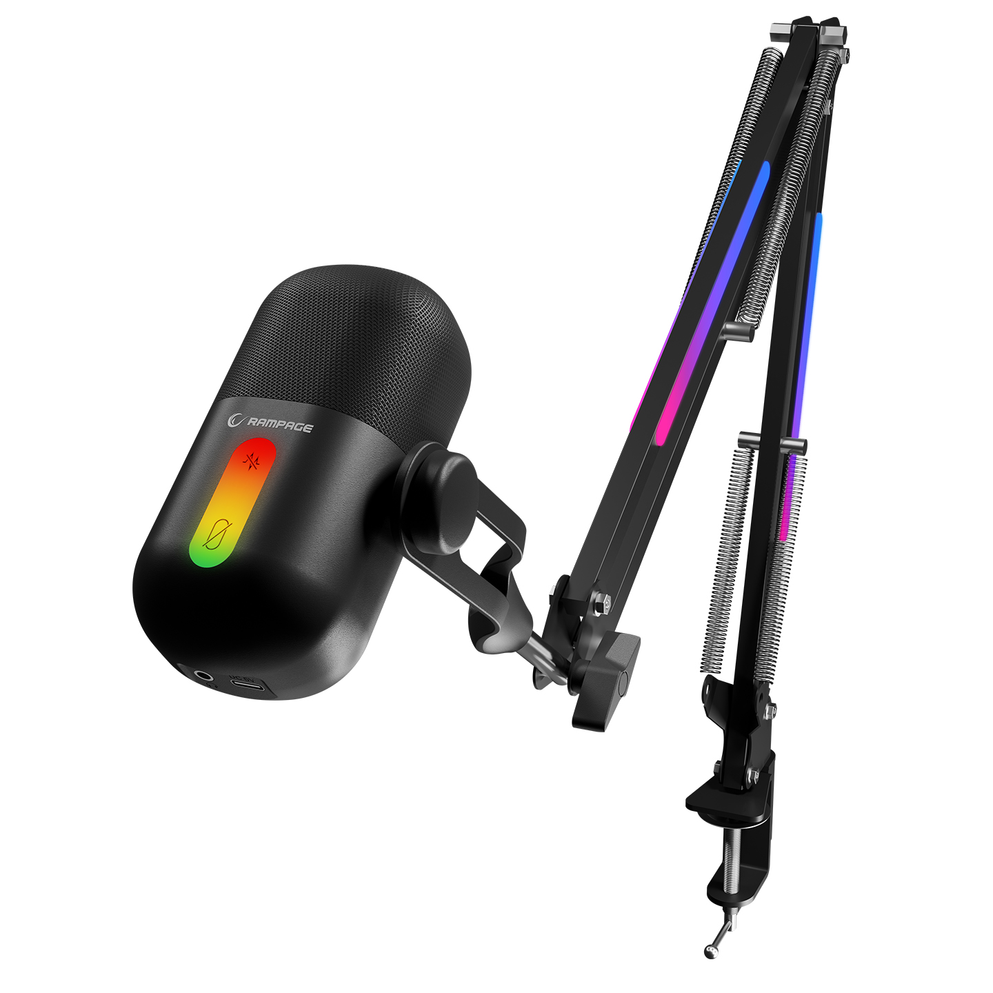 Mikrofon gaming RAMPAGE ARPEJ Black RGB Stand Desktop Microphone with Volume Indicator, 42798