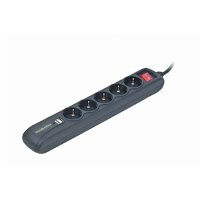 Razvodnik nap.GEMBIRD SPG5-U2-5, crni, Prekidač, 5 uticnica 1,5 M, prenaponska za&scaron;tita 2x USB port