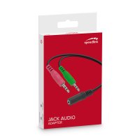 Audio adapter jack Speedlink, male 2x3,5mm 3-pin to female 3,5mm 4-pin, black audio adapter za slu&scaron;alice SL-170305-BK