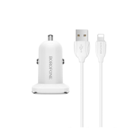 AUTO PUNJAČ BOROFONE BZ12 TRAJNO NAPAJANJE - 2XUSB - 2,4A SA USB NA LIGHTNING KABLOM BIJELI