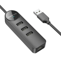 USB HUB + GLAN Ethernet Adapter BOROFONE DH6 Erudite 4-in-1, USB3.0x3 +RJ45 black