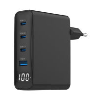 USB punjač 3xType-C + USB-A , 4-port 100W GaN USB fast charger, LCD, black, GEMBIRD, TA-UC-PDQC100LCD-01-BK