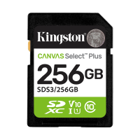 SD card Kingston 256 GB SDS3/256GB  Class10 Canvas Select Plus SD adapter;100MBs Read,Class 10 UHS-I