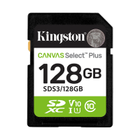 SD card Kingston 128 GB SDS3/128GB  Class10 Canvas Select Plus SD adapter;100MBs Read,Class 10 UHS-I